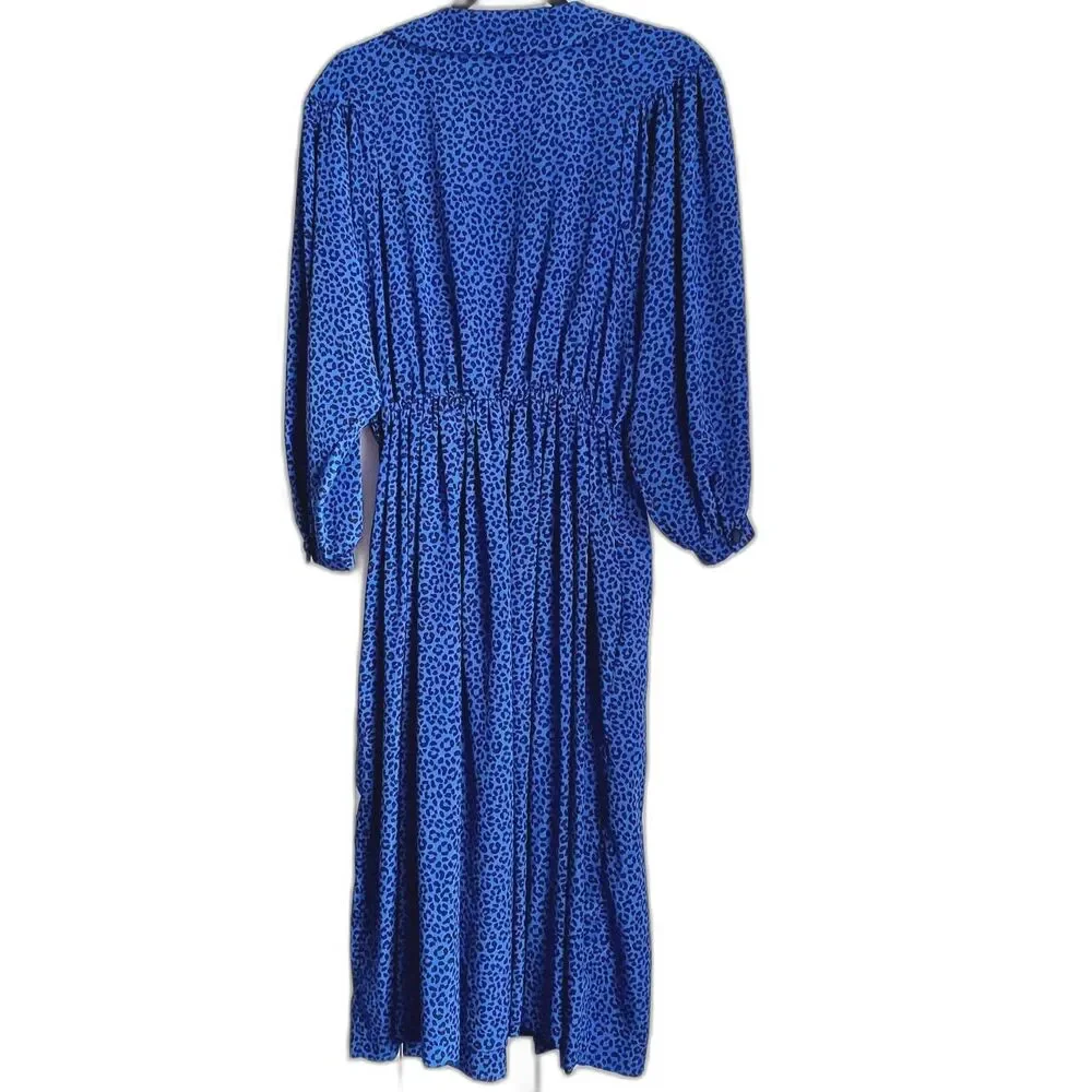 Vintage Tribute Blue Animal Print Dress Elastic Waist Long Sleeve Size M GUC - Picture 8 of 14
